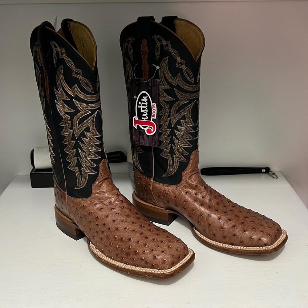 Mens Justin boots ostrich skin